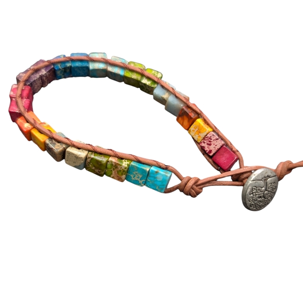 Colorful Rainbow Stone Beaded Bracelet - Like New